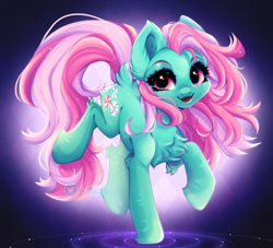 Size: 900x817 | Tagged: safe, artist:cabbage-arts, minty, earth pony, pony, g3, chest fluff, female, mare, open mouth, raised hoof, raised leg, solo