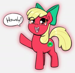 Size: 1760x1720 | Tagged: safe, artist:heretichesh, oc, oc only, oc:abble ploom, earth pony, pony, female, filly, palette swap, recolor, simple background, solo, speech bubble