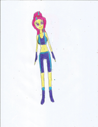 Size: 1700x2200 | Tagged: safe, artist:justinandrew1984, sour sweet, equestria girls, g4, clothes, martial arts kids outfits, ponytail, requests, shadowbolts, solo, traditional art