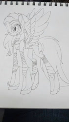 Size: 720x1280 | Tagged: safe, artist:donnie-moon, oc, oc only, pegasus, pony, eyelashes, female, helmet, lineart, mare, pegasus oc, solo, traditional art, wings