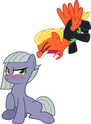 Size: 4186x5649 | Tagged: safe, artist:hendro107, artist:jhayarr23, edit, limestone pie, short fuse, earth pony, pegasus, pony, g4, the maud couple, the washouts (episode), absurd resolution, blushing, female, limetsun pie, male, mare, ship:limefuse, shipping, simple background, stallion, straight, transparent background, tsundere, vector, yelling