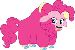Size: 2512x1681 | Tagged: safe, artist:supersamyoshi, pinkie pie, yak, g4, cloven hooves, female, looking at you, pinkie yak, simple background, solo, species swap, tongue out, transparent background, yakified