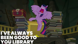 Size: 1280x720 | Tagged: safe, edit, edited screencap, editor:quoterific, screencap, twilight sparkle, alicorn, pony, equestria girls, equestria girls specials, g4, my little pony equestria girls: better together, my little pony equestria girls: forgotten friendship, book, dialogue, equestria girls ponified, eyes closed, female, hypocrisy, lies, mare, open mouth, ponified, solo, spread wings, twilight sparkle (alicorn), twilighting, wings