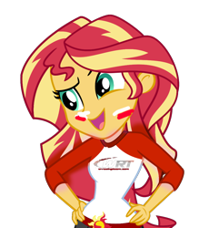 Size: 960x1042 | Tagged: safe, edit, sunset shimmer, equestria girls, g4, 24h le mans, beautiful eyes, beautiful hair, breasts, red shirt, sexy clothes, simple background, solo, stupid sexy sunset shimmer, team wrt, white shirt