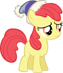 Size: 3637x4207 | Tagged: safe, artist:sircinnamon, apple bloom, earth pony, pony, g4, female, filly, sad, simple background, solo, transparent background, vector, winter hat