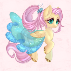 Size: 1600x1600 | Tagged: safe, artist:shimisen, fluttershy, pegasus, pony, g4, alternate hairstyle, clothes, colored hooves, cute, dress, female, makeup, mare, older, older fluttershy, shyabetes, solo