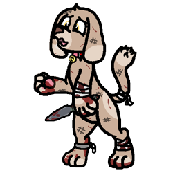 Size: 578x578 | Tagged: safe, alternate version, artist:deathocty, oc, oc only, oc:cinnamon (dog), diamond dog, fallout equestria, bandage, blood, chains, collar, dirty, female, knife, paws, simple background, slave, slave collar, solo, throwing knife, transparent background