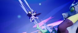 Size: 970x412 | Tagged: safe, artist:sin75, discord, twilight sparkle, alicorn, draconequus, pony, g4, sky, twilight sparkle (alicorn), unreal engine, wallpaper, youtube link