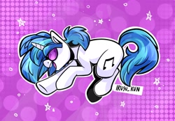 Size: 2048x1423 | Tagged: safe, artist:lrusu, dj pon-3, vinyl scratch, pony, unicorn, g4, abstract background, female, floating, glasses, mare, open mouth, solo, teeth