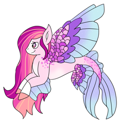 Size: 857x860 | Tagged: safe, artist:anntheazelf101, oc, oc only, seapony (g4), dorsal fin, female, fin wings, fins, fish tail, flowing mane, flowing tail, pink mane, purple eyes, simple background, smiling, solo, spread wings, tail, white background, wings