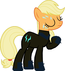 Size: 1280x1395 | Tagged: safe, artist:benpictures1, applejack, earth pony, pony, comic:the storm kingdom, g4, my little pony: the movie, bad end, bodysuit, clothes, command 6, commander applejack, crystal of light, eyes closed, female, inkscape, mare, simple background, solo, transparent background, vector