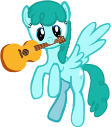 Size: 529x608 | Tagged: safe, artist:azgchip, spring melody, sprinkle medley, pegasus, pony, g4, background pony, digital art, female, flying, guitar, mare, mouth hold, musical instrument, simple background, solo, transparent background, wings