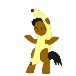 Size: 340x340 | Tagged: safe, oc, oc only, oc:ladainian otis, pony, banana costume, banana suit, clothes, costume, cute, food, food costume, peanut butter jelly time, simple background, solo, transparent background