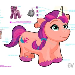 Size: 450x450 | Tagged: safe, cheerilee, sunny starscout, earth pony, pony, unicorn, g4, g5, official, brushable, diagram, female, mare, merchandise, my little pony logo, race swap, text, toy