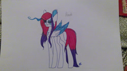 Size: 3264x1836 | Tagged: safe, artist:donnie-moon, oc, oc only, oc:ren, pegasus, pony, female, frown, glasses, mare, pegasus oc, solo, sombra eyes, traditional art, two toned wings, wings