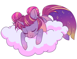 Size: 1300x1000 | Tagged: safe, artist:lavvythejackalope, oc, oc only, pony, unicorn, cloud, commission, ethereal mane, female, horn, mare, on a cloud, simple background, smiling, solo, starry mane, transparent background, unicorn oc, ych result