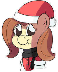 Size: 1512x1898 | Tagged: safe, artist:sparkfler85, oc, oc only, oc:flani bainilye, earth pony, pony, christmas, clothes, coat, cute, female, freckles, gloves, hat, holiday, mare, scarf, simple background, solo, transparent background