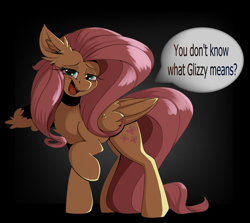 Size: 4000x3569 | Tagged: safe, artist:luxsimx, artist:witchtaunter, fluttershy, pegasus, pony, g4, female, glizzy, looking at you, mare, slang, solo, speech bubble, talking to viewer, taunting