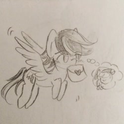 Size: 640x640 | Tagged: safe, artist:snowzaaah, applejack, rainbow dash, earth pony, pegasus, pony, g4, appledashdailydoodles, doodle, female, lesbian, monochrome, pencil drawing, ship:appledash, shipping, sketch, traditional art