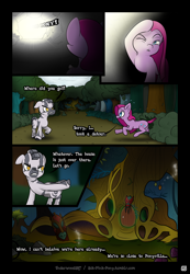 Size: 3238x4671 | Tagged: safe, artist:underwoodart, pinkie pie, oc, oc:z'ian, zebra, ask pink-pony, g4, cloud, cloudy, comic, dialogue, everfree forest, golden eyes, pinkamena diane pie, sweat, sweatdrops, zebra oc, zecora's hut