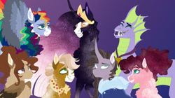 Size: 1280x718 | Tagged: safe, artist:inisealga, applejack, fluttershy, pinkie pie, rainbow dash, rarity, spike, twilight sparkle, alicorn, dragon, earth pony, pegasus, pony, unicorn, g4, inisverse, mane seven, mane six, markings, redesign, twilight sparkle (alicorn)