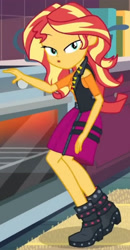 Size: 1920x3690 | Tagged: safe, screencap, sunset shimmer, equestria girls, equestria girls specials, g4, my little pony equestria girls: better together, my little pony equestria girls: holidays unwrapped, saving pinkie's pie, clothes, cropped, cutie mark, cutie mark on clothes, female, geode of empathy, jacket, jewelry, leather, leather jacket, magical geodes, necklace, open mouth, solo