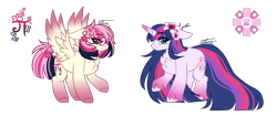 Size: 1411x594 | Tagged: safe, artist:inspiredpixels, oc, oc only, pegasus, pony, unicorn, female, floppy ears, mare, signature, simple background, spread wings, transparent background, wings