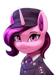Size: 2984x4000 | Tagged: source needed, safe, artist:mrscroup, oc, oc only, oc:ace array, pony, unicorn, bust, cap, clothes, hat, looking at you, portrait, smiling, solo, uniform