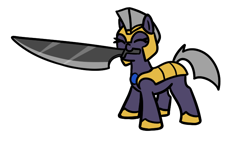 Size: 744x429 | Tagged: safe, artist:neuro, oc, oc only, earth pony, pony, armor, earth pony oc, eyes closed, female, guardsmare, helmet, hoof shoes, knife, mare, mouth hold, ponybooru import, royal guard, simple background, solo, transparent background