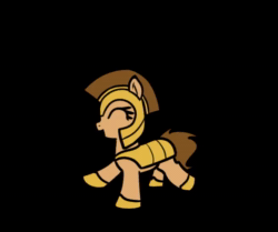 Size: 656x548 | Tagged: safe, alternate version, artist:neuro, oc, oc only, earth pony, pony, animated, armor, black background, dancing, earth pony oc, eyes closed, female, guardsmare, helmet, hoof shoes, mare, open mouth, ponybooru import, royal guard, simple background, solo, sound, webm