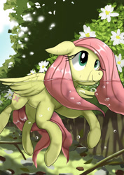 Size: 1024x1449 | Tagged: safe, artist:neoshrek, fluttershy, pegasus, pony, g4, bubble, female, flower, green eyes, mare, pink mane, solo, swimming, underwater, water