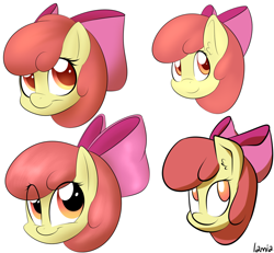 Size: 1300x1200 | Tagged: safe, artist:lamia, apple bloom, earth pony, pony, g4, face, female, filly, head only, smiling, solo, style test