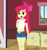 Size: 5598x6000 | Tagged: safe, artist:dtavs.exe, apple bloom, equestria girls, g4, absurd resolution, barn, belly button, clothes, daisy dukes, denim shorts, female, hay, midriff, missing teeth, open mouth, open smile, shorts, show accurate, smiling, solo