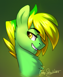 Size: 2000x2424 | Tagged: safe, artist:jedayskayvoker, oc, oc only, oc:lemon sourpuss, pony, bust, colored, colored sketch, full color, high res, icon, looking back, male, portrait, sketch, solo, stallion