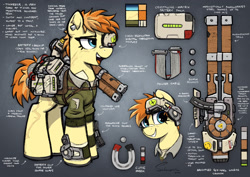 Size: 2000x1412 | Tagged: safe, artist:selenophile, oc, oc only, earth pony, pony, bandaid, bandaid on nose, piercing, railgun, reference sheet, scar, solo