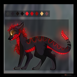 Size: 2000x2000 | Tagged: safe, artist:kianara, oc, oc only, oc:kaya nalu, nightstalker, rattlesnake, snake, wolf, fallout equestria, chest fluff, fallout, fangs, forked tongue, fur, furry, glowing, high res, looking at you, paws, reference sheet, smiling, smirk, snake tail, solo, tongue out