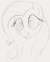 Size: 748x920 | Tagged: safe, artist:dotkwa, fluttershy, pegasus, pony, g4, blushing, bust, cute, daaaaaaaaaaaw, descriptive noise, female, gray background, grayscale, horse noises, mare, monochrome, neigh, open mouth, open smile, shyabetes, simple background, sketch, smiling, solo
