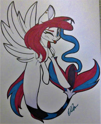 Size: 1725x2126 | Tagged: safe, artist:donnie-moon, oc, oc only, oc:ren, pony, seapony (g4), ;p, eyelashes, female, one eye closed, seaponified, signature, solo, species swap, tongue out, traditional art, wink
