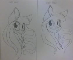 Size: 2147x1766 | Tagged: safe, artist:donnie-moon, oc, oc only, oc:ren, earth pony, pony, blushing, bust, comparison, earth pony oc, eyelashes, jewelry, lineart, necklace, smiling, solo, traditional art