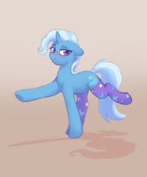 Size: 1286x1548 | Tagged: safe, artist:flixanoa, trixie, pony, unicorn, g4, blushing, clothes, cute, diatrixes, extended trot pose, female, floppy ears, lidded eyes, mare, ponies in socks, smiling, socks, solo, thigh highs, underhoof