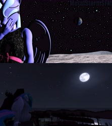 Size: 9600x10799 | Tagged: safe, artist:metalstormsfm, princess celestia, princess luna, alicorn, anthro, g4, 3d, canterlot, crying, moon