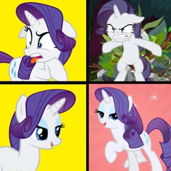 Size: 1300x1300 | Tagged: safe, edit, edited screencap, screencap, mean rarity, rarity, pony, unicorn, friendship is magic, g4, the cutie map, the mean 6, antagonist, bedroom eyes, bipedal, clone, ewww!!!, eyeshadow, female, hotline bling, makeup, meme, simple background, villains of equestria, yellow background