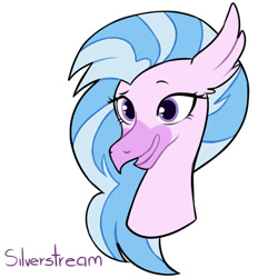 Size: 1000x1000 | Tagged: safe, artist:dymitre, silverstream, classical hippogriff, hippogriff, g4, bust, eyelashes, female, simple background, smiling, solo, white background