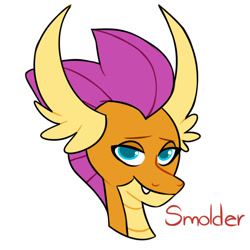 Size: 1000x1000 | Tagged: safe, artist:dymitre, smolder, dragon, g4, bedroom eyes, bust, dragoness, female, simple background, smiling, solo, white background