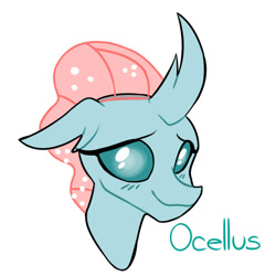 Size: 1000x1000 | Tagged: safe, artist:dymitre, ocellus, changedling, changeling, g4, bust, curved horn, floppy ears, horn, simple background, smiling, solo, white background