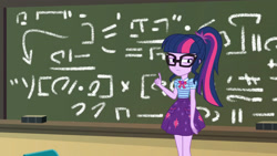 Size: 3410x1920 | Tagged: safe, screencap, sci-twi, twilight sparkle, equestria girls, g4, my little pony equestria girls: better together, schedule swap, bowtie, clothes, cutie mark, cutie mark on clothes, female, geode of telekinesis, glasses, jewelry, magical geodes, necklace, ponytail, sci-twi skirt, skirt, solo