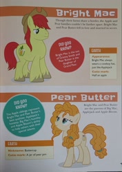 Size: 1984x2803 | Tagged: safe, bright mac, pear butter, earth pony, pony, g4, my little pony character guide, text