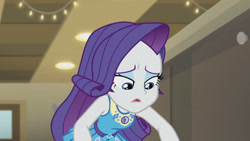 Size: 3410x1920 | Tagged: safe, screencap, rarity, equestria girls, g4, my little pony equestria girls: better together, the other side, clothes, cutie mark, cutie mark on clothes, female, geode of shielding, hairpin, magical geodes, open mouth, rarity peplum dress, solo
