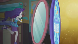 Size: 3410x1920 | Tagged: safe, screencap, rarity, equestria girls, g4, my little pony equestria girls: better together, the other side, bracelet, clothes, cutie mark, cutie mark on clothes, female, hairpin, high heels, jewelry, mirror, rarity peplum dress, shoes, smiling, solo