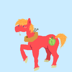 Size: 500x500 | Tagged: safe, artist:askpinkiepieandfriends, part of a set, big macintosh, earth pony, pony, g4, blue background, male, raised hoof, simple background, solo, stallion, straw in mouth
